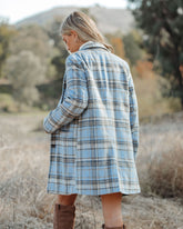 Stan Pocketed Plaid Coat - Light Blue